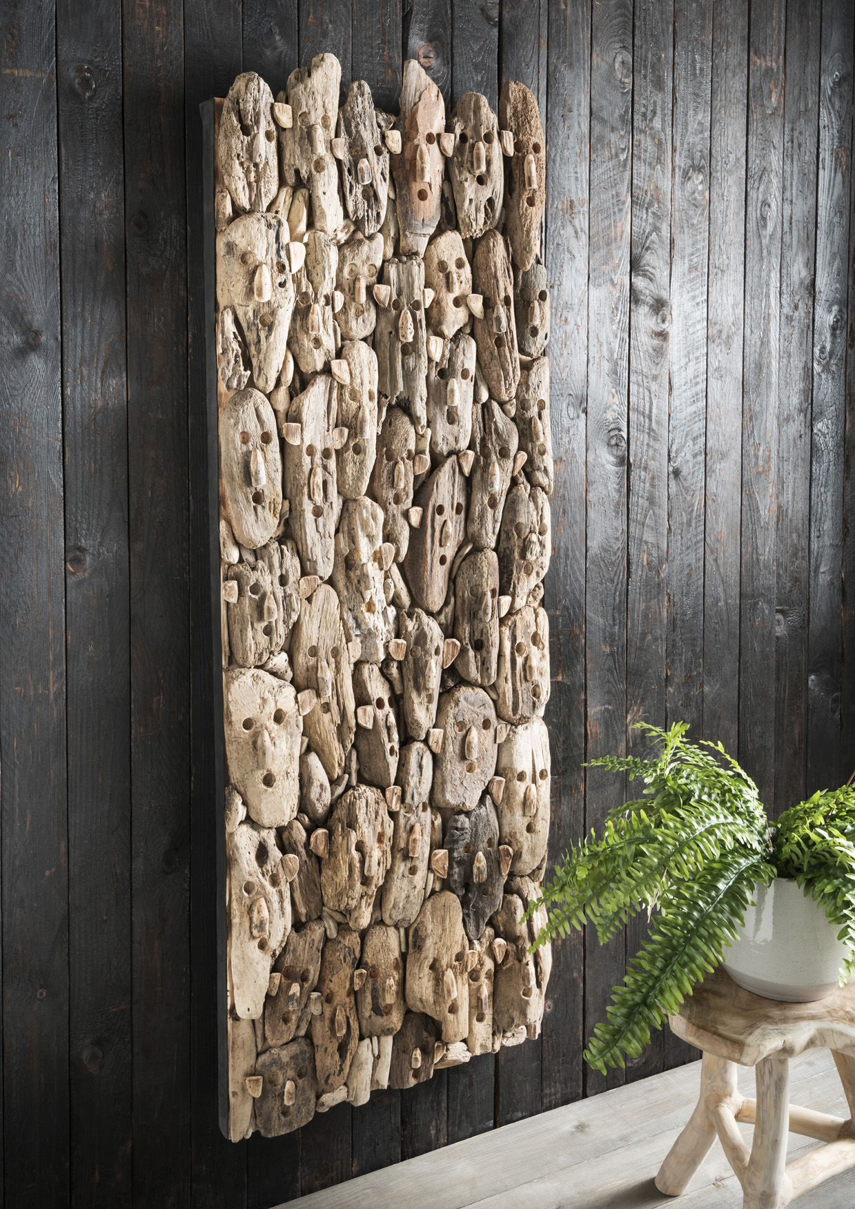 Wandbild FACE | recyceltes Teakholz natur | 2 Größen