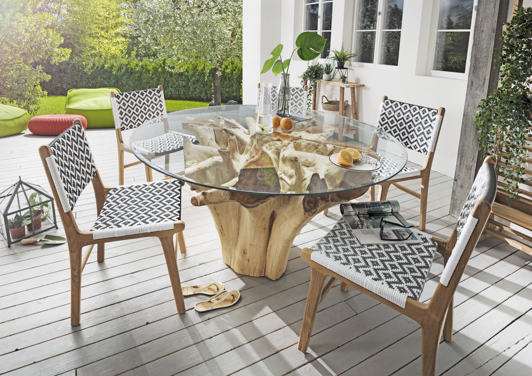 Gartenstuhl CEBU 1 | Teak/Polygeflecht, grau/weiß