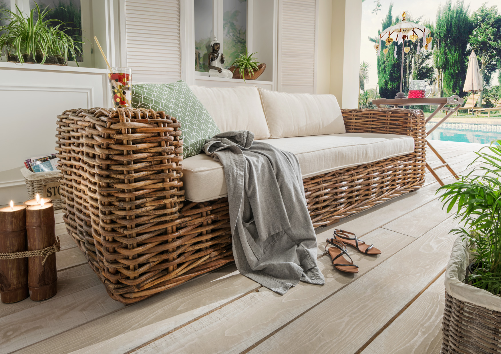 Rattan-Sofa | AMALFI | 3-sitzig | 220 cm natur