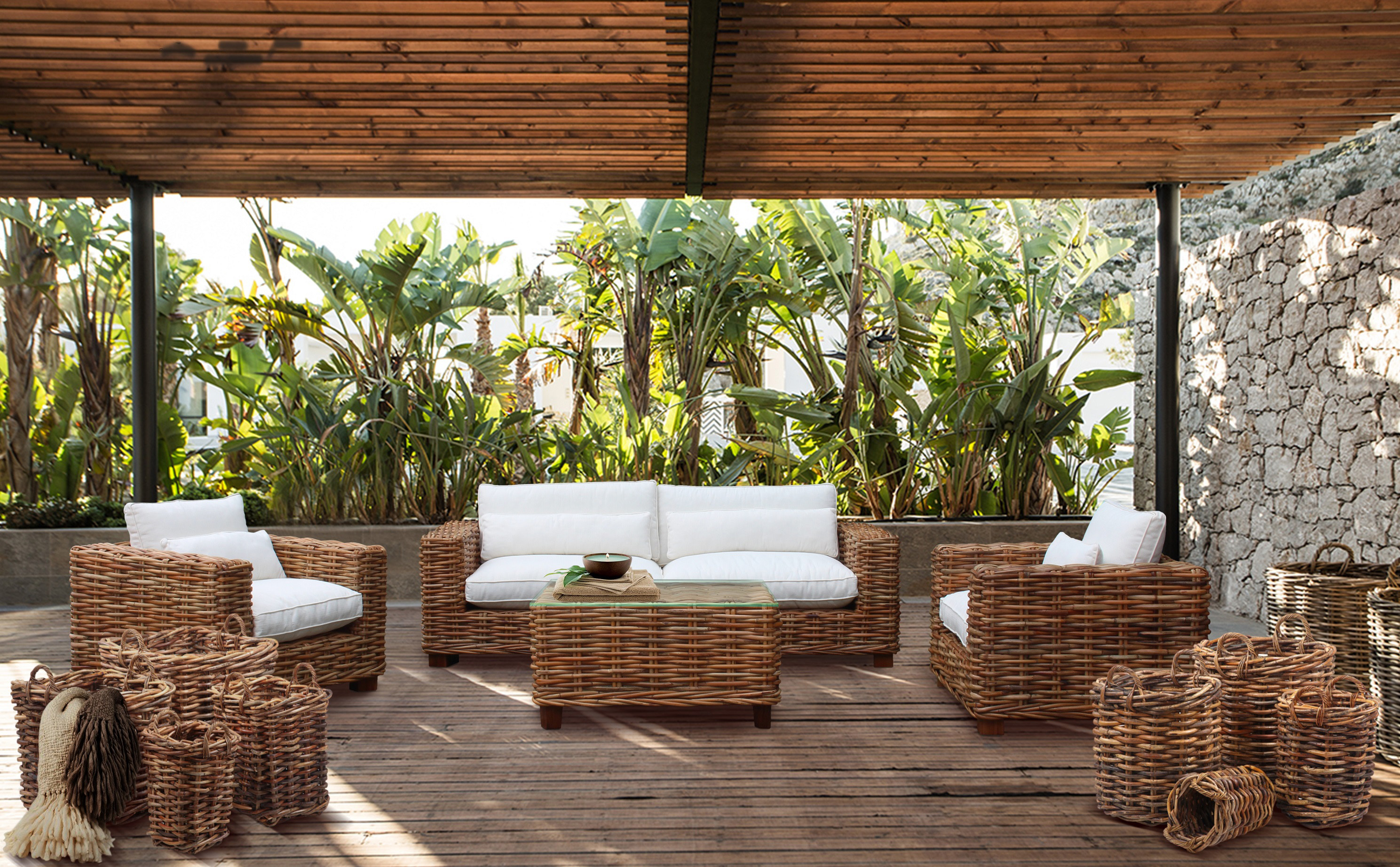 Rattan-Sofa | AMALFI | 3-sitzig | 220 cm natur
