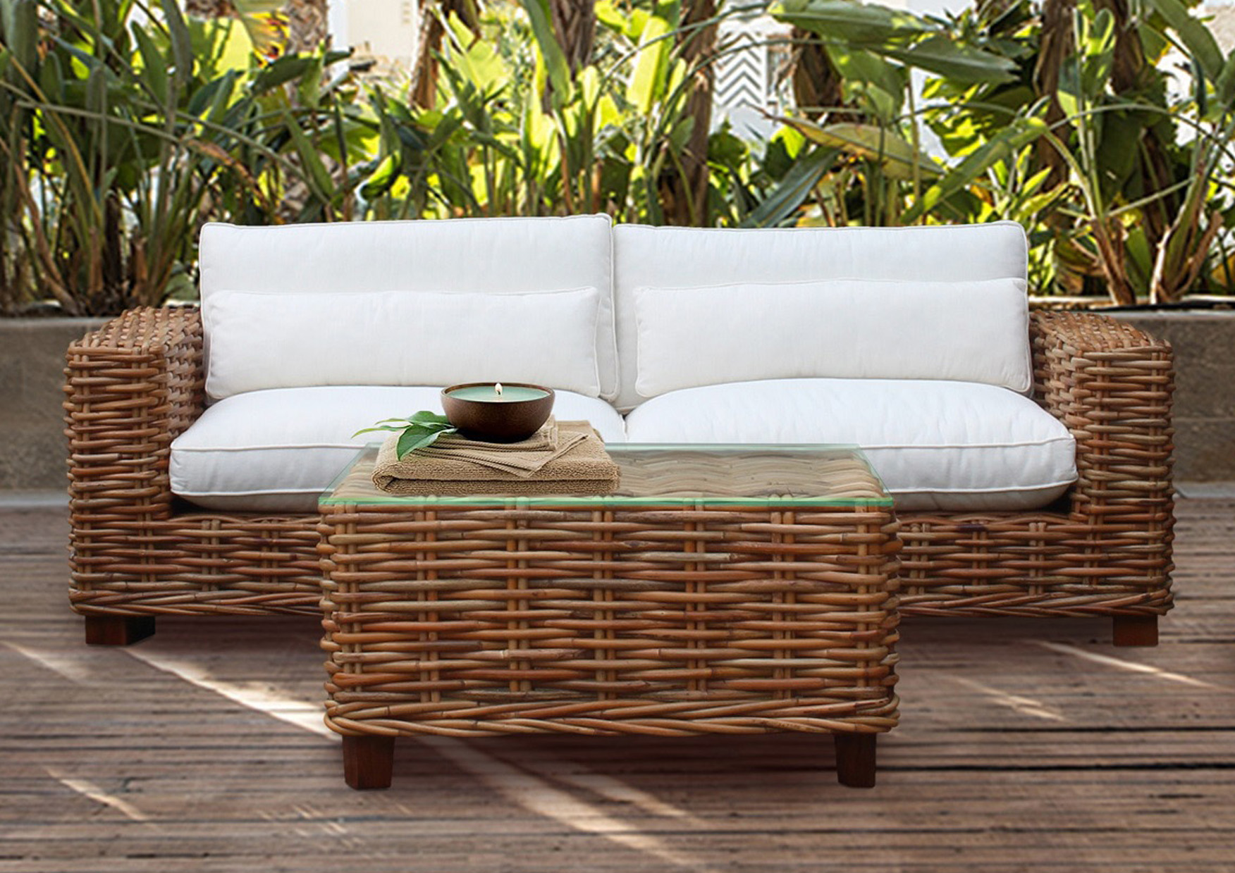 Rattan-Sofa | AMALFI | 3-sitzig | 220 cm natur