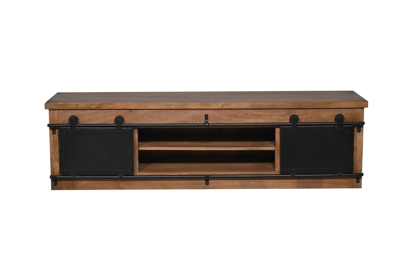 Lowboard MARK Nr.3 | Mango massiv / Metall schwarz | 2 Schiebetüren, 4 Schubladen | 180 cm breit