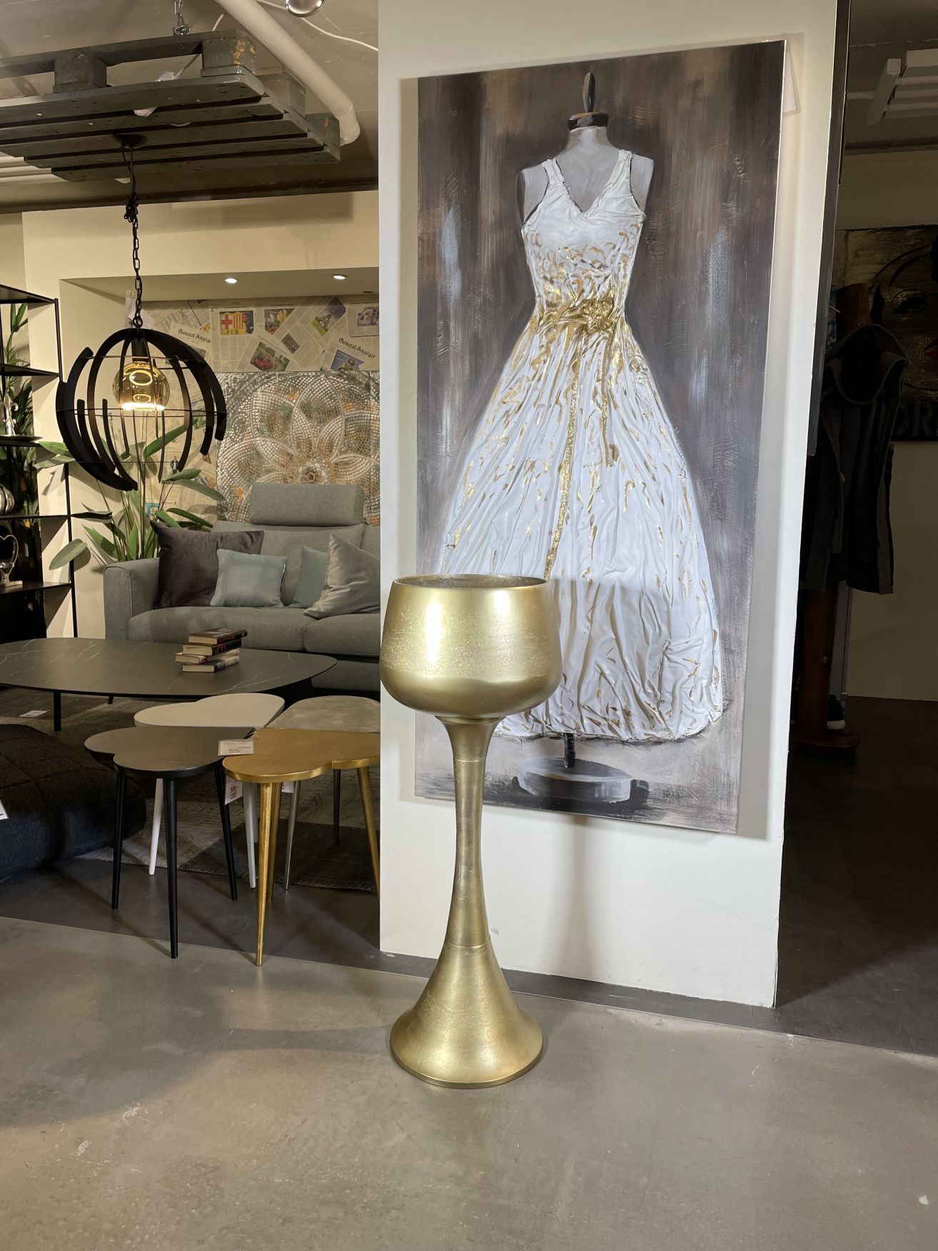 Deko- / Pflanzsäule CUP | Aluminium bronze-gold | rund 31 cm |  92 cm hoch