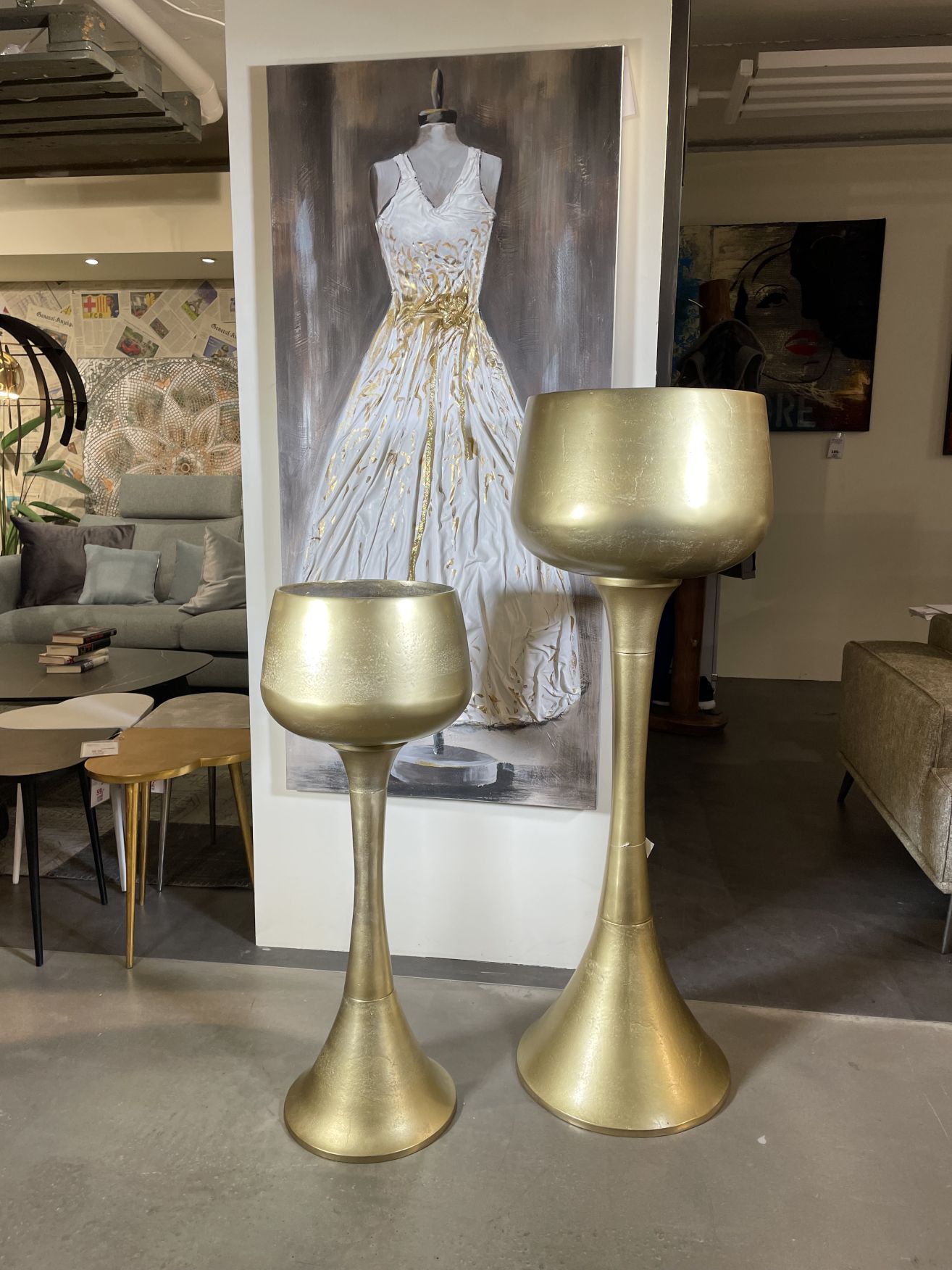 Deko- / Pflanzsäule CUP | Aluminium bronze-gold | rund 31 cm |  92 cm hoch